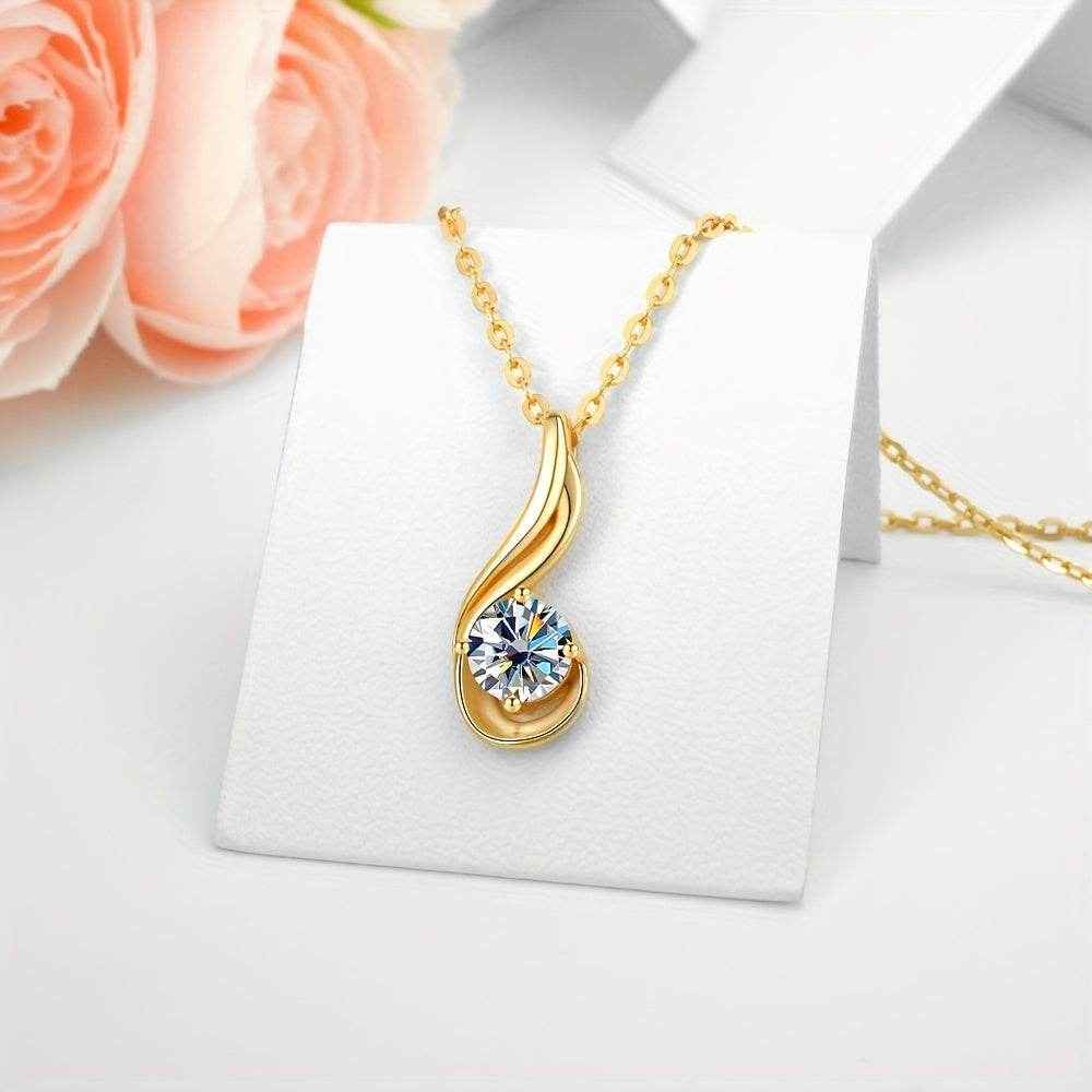 1pc Fine Craftsmanship Electroplated 18k Golden Plated S925 Silver Material Silver Weight: 3.8g Main Stone: 1 Carat Moissanite Pendant Necklace with Gift Box Men's and Women's Fashion Jewelry Suitable for Couples Dating, Fami