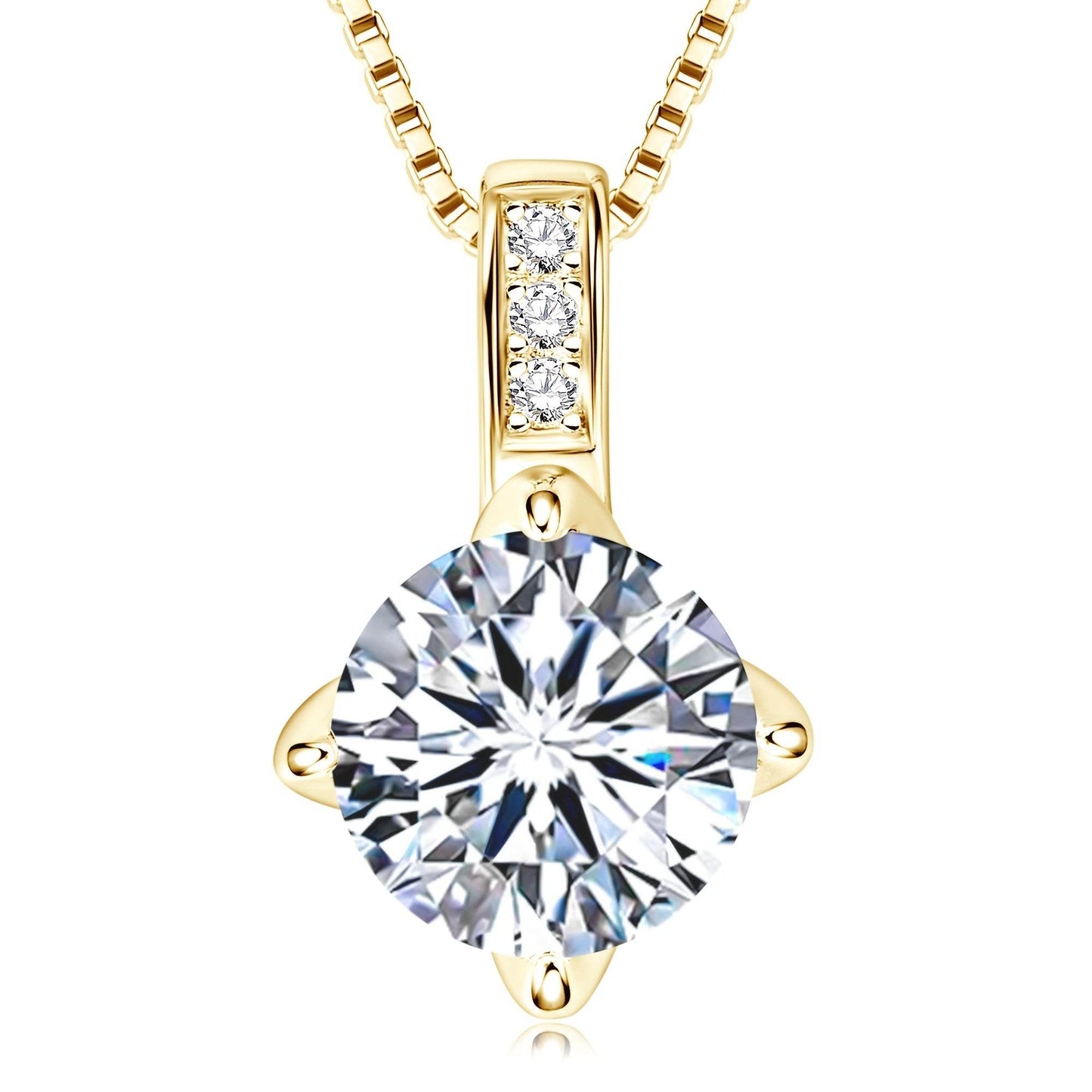Elegant 1.0/2.0/3.0 Carat D Color Round Moissanite Pendant Necklace, 925 Sterling Silver with 14K Golden Plating, Adjustable Box Chain, April Birthstone, Synthetic Stone, Luxury Daily & Gift Jewelry, 0.8g Jewelrieshub 1.0 ct / Silvery 2.0 ct / Silvery 3.0 ct / Silvery 1.0 ct / Silvery-2.0 ct / Silvery-3.0 ct / Silvery-1.0 ct / Golden-2.0 ct / Golden-3.0 ct / Golden-