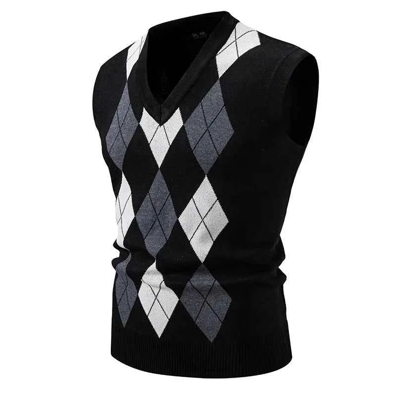 Qoraheyhub Mens Streetwear Knitted Tank Top - Argyle Style