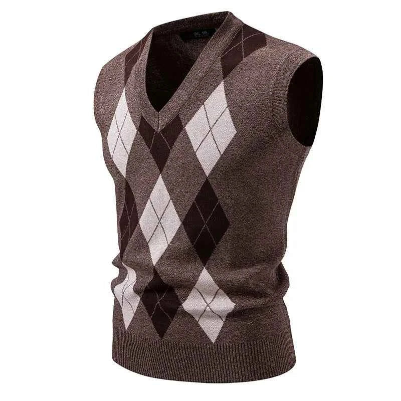 Qoraheyhub Mens Streetwear Knitted Tank Top - Argyle Style
