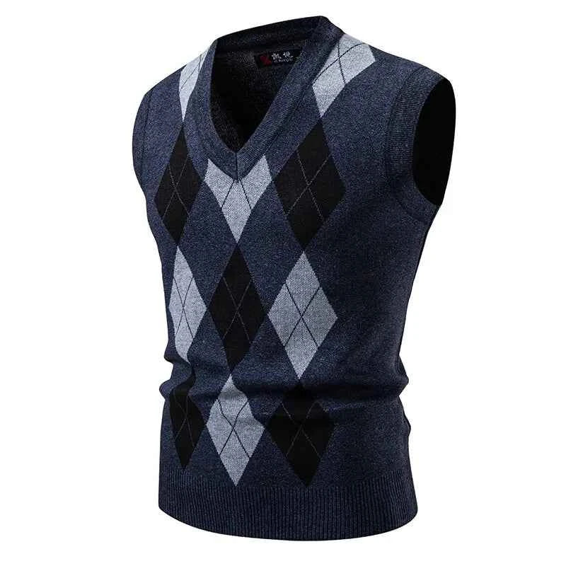 Qoraheyhub Mens Streetwear Knitted Tank Top - Argyle Style