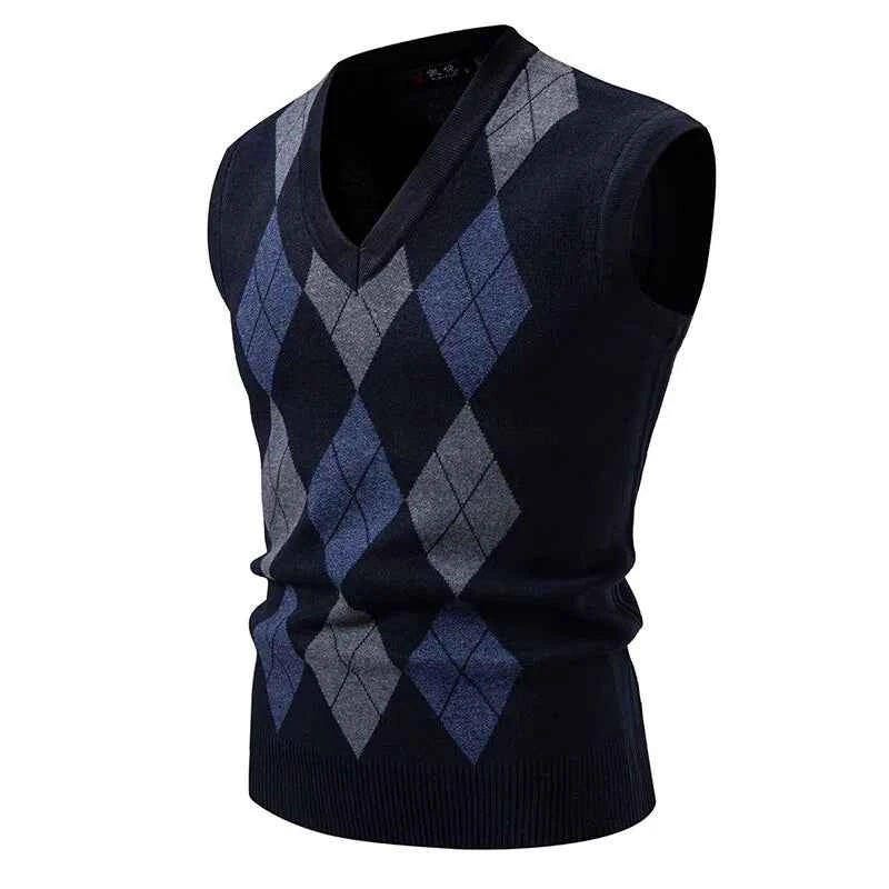 Qoraheyhub Mens Streetwear Knitted Tank Top - Argyle Style