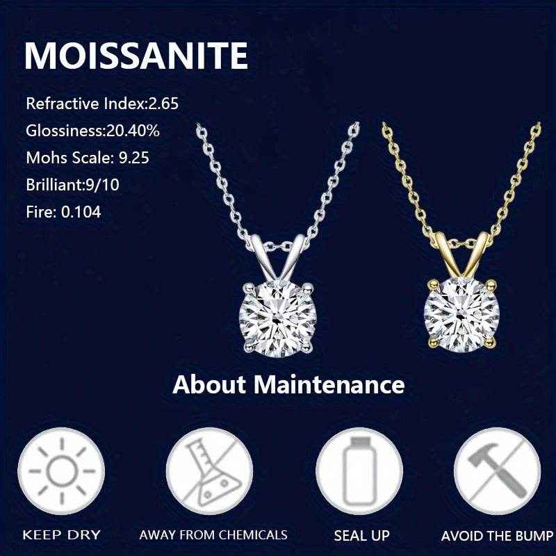1-2CT Moissanite Luxury Pendant Necklace, 925 Sterling Silver Classic 4 Claw for Women, Wedding Engagement Gift