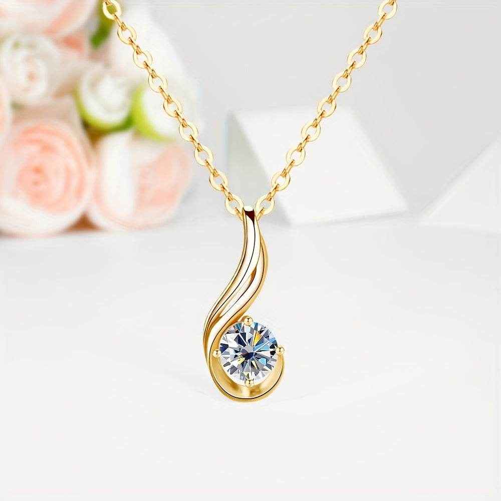 1pc Fine Craftsmanship Electroplated 18k Golden Plated S925 Silver Material Silver Weight: 3.8g Main Stone: 1 Carat Moissanite Pendant Necklace with Gift Box Men's and Women's Fashion Jewelry Suitable for Couples Dating, Fami