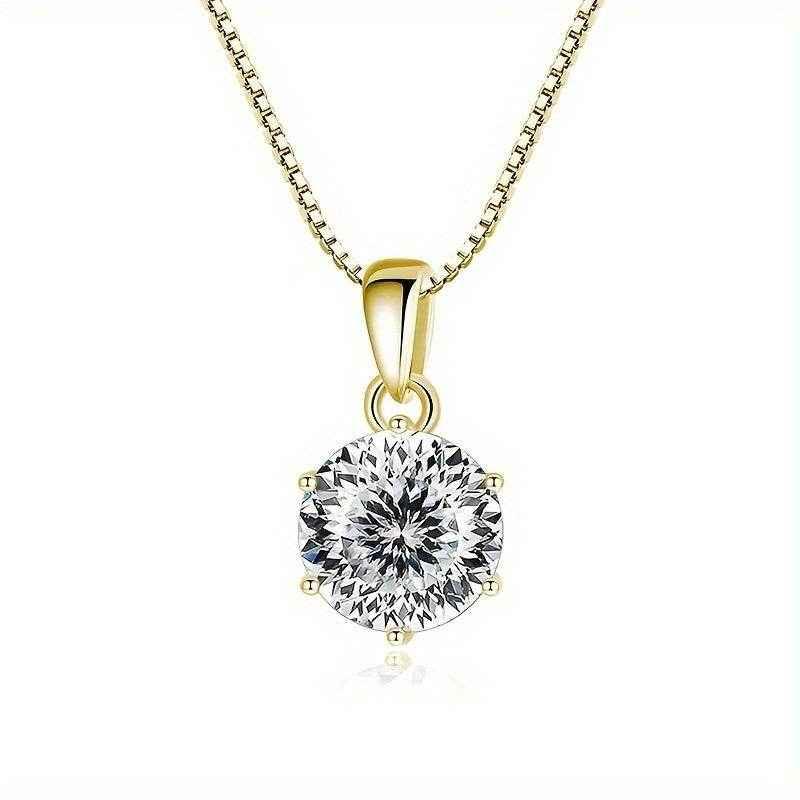 1 Carat Moissanite Pendant Necklace, 6.5mm, 925 Sterling Silver, 14K Golden Plated, Elegant Fashion Jewelry for Women, Ideal for Daily Wear and Gift Giving, Mother's Day, Valentine's, Engagement, Wedding, Anniversary, Birthda