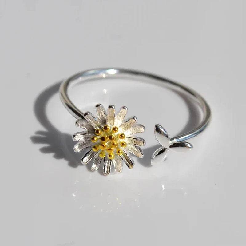 Jewelrieshub silver open flower ring featuring a daisy design, perfect chic daily wear rings