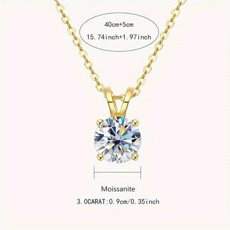 1-2CT Moissanite Luxury Pendant Necklace, 925 Sterling Silver Classic 4 Claw for Women, Wedding Engagement Gift