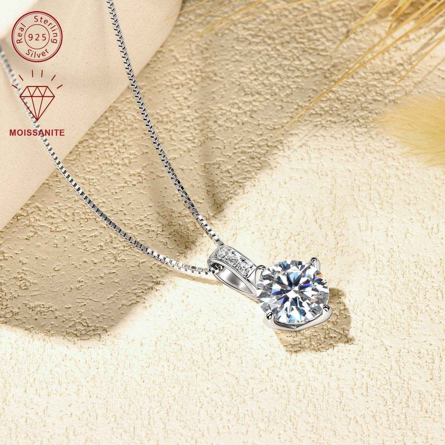 Elegant 1.0/2.0/3.0 Carat D Color Round Moissanite Pendant Necklace, 925 Sterling Silver with 14K Golden Plating, Adjustable Box Chain, April Birthstone, Synthetic Stone, Luxury Daily & Gift Jewelry, 0.8g