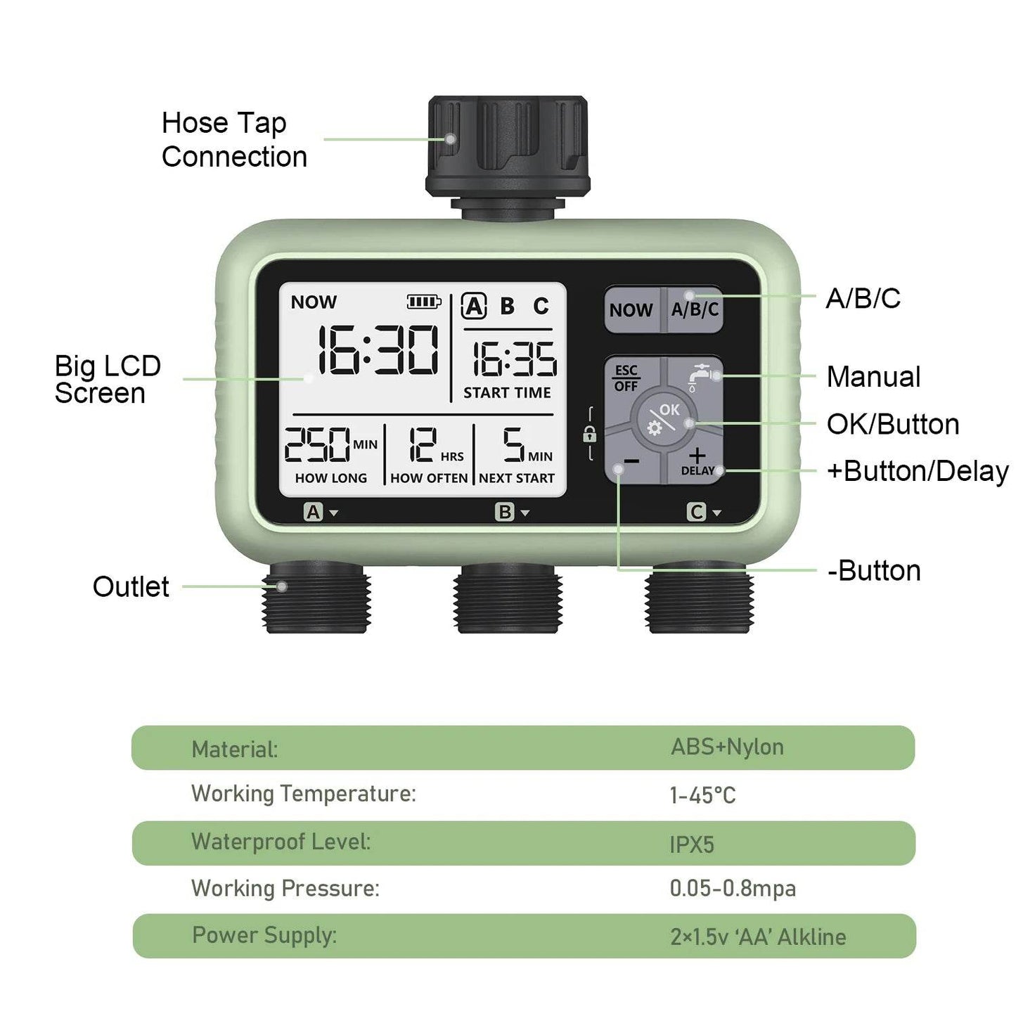 Jewelrieshub digital 3-outlet water timer with big LCD screen and hose tap connection