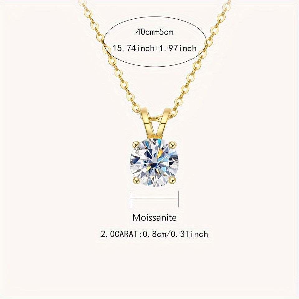 1-2CT Moissanite Luxury Pendant Necklace, 925 Sterling Silver Classic 4 Claw for Women, Wedding Engagement Gift Jewelrieshub 2.0 CARAT 2.0CARAT Golden 3.0CARAT Golden 2.0 CARAT-2.0CARAT Golden-3.0CARAT Golden-1.0CARAT Golden-