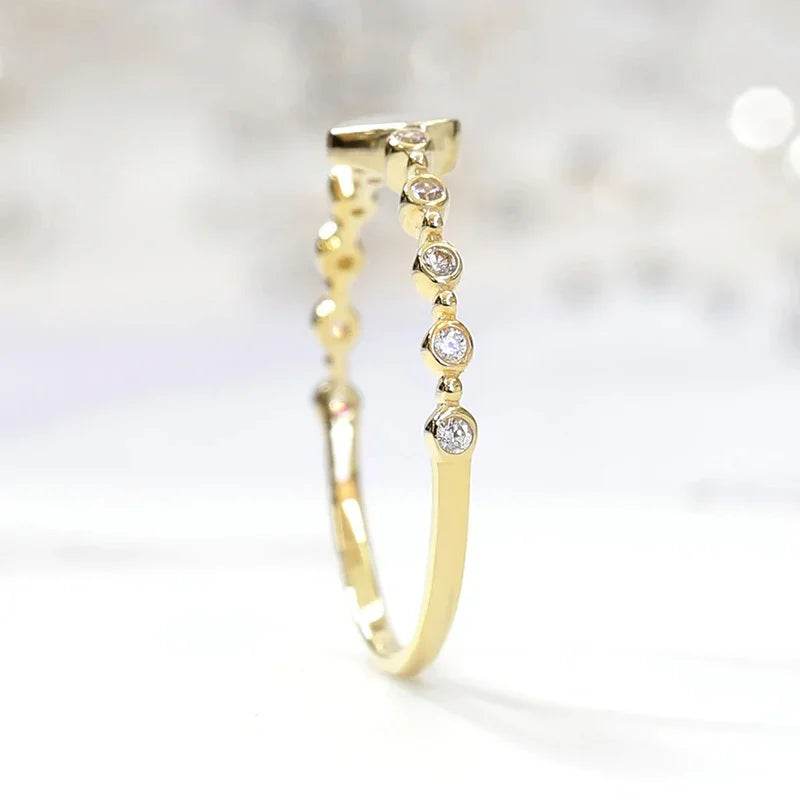 Jewelrieshub gold zirconia delicate finger ring with small sparkling stones in a minimalist design