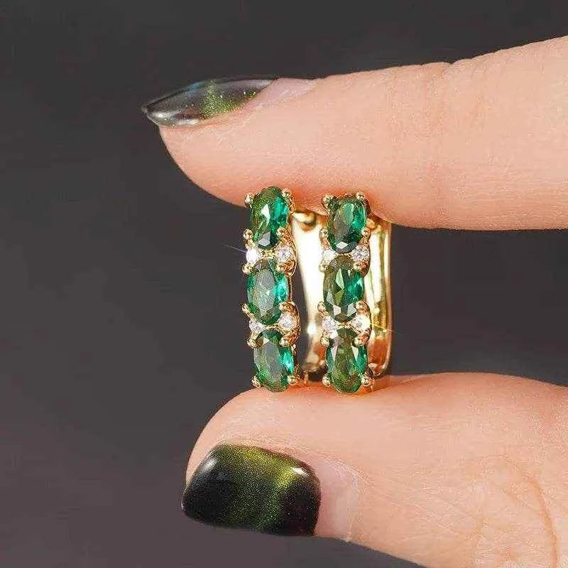 Jewelrieshub Green Zirconia Gold Hoop Earrings Stylish