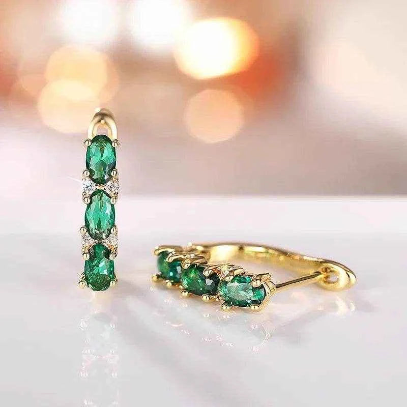 Jewelrieshub Green Zirconia Gold Hoop Earrings Stylish