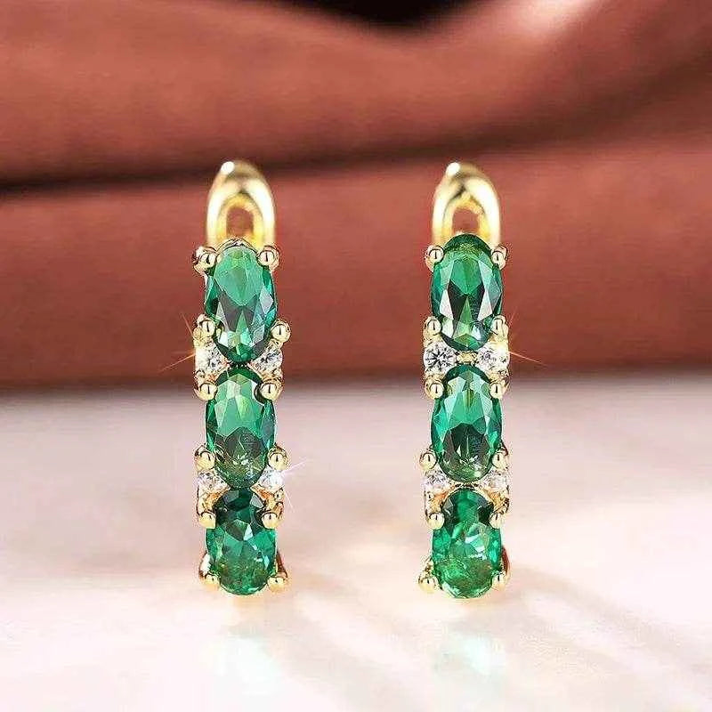 Jewelrieshub Green Zirconia Gold Hoop Earrings Stylish