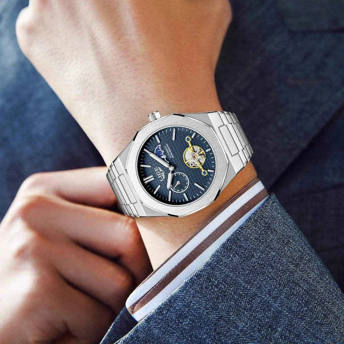 LIGE Luxury Tourbillon Watches for Men - Silver Steel