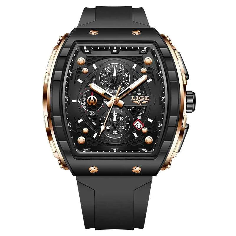 LIGE Waterproof Silicone Strap Men's Watch Stylish Chronograph