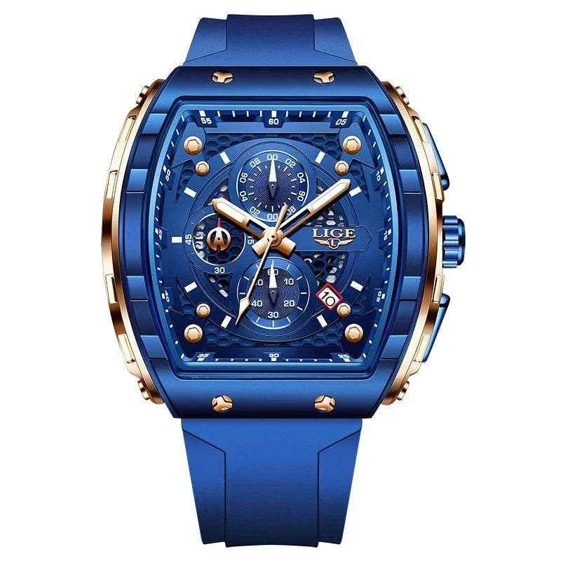LIGE Waterproof Silicone Strap Men's Watch Stylish Chronograph