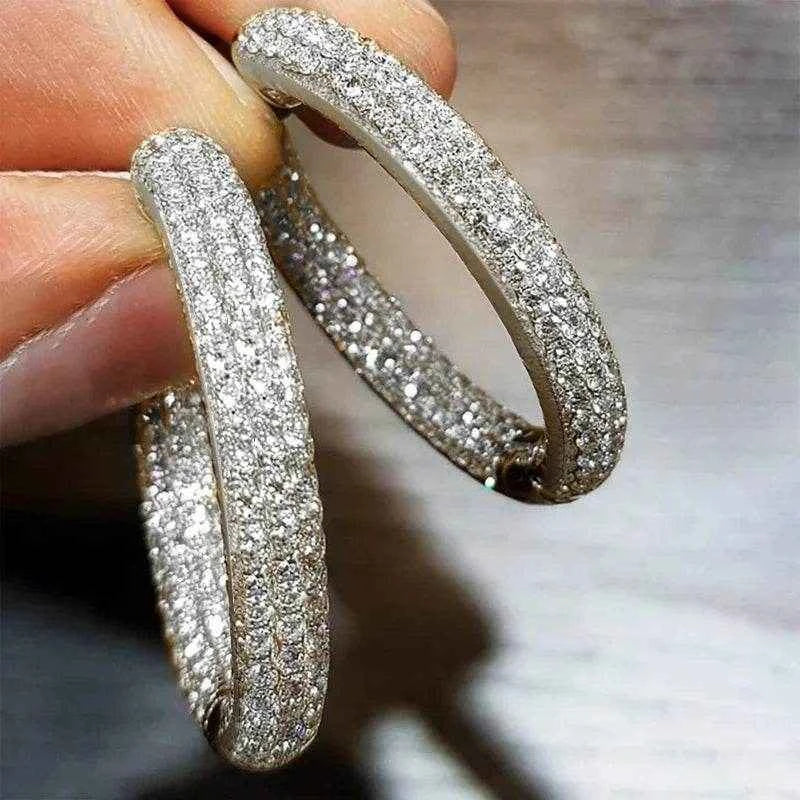 Jewelrieshub Luxury Circle Earrings for Women - Sparkling Hoop