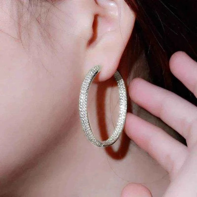 Jewelrieshub Luxury Circle Earrings for Women - Sparkling Hoop