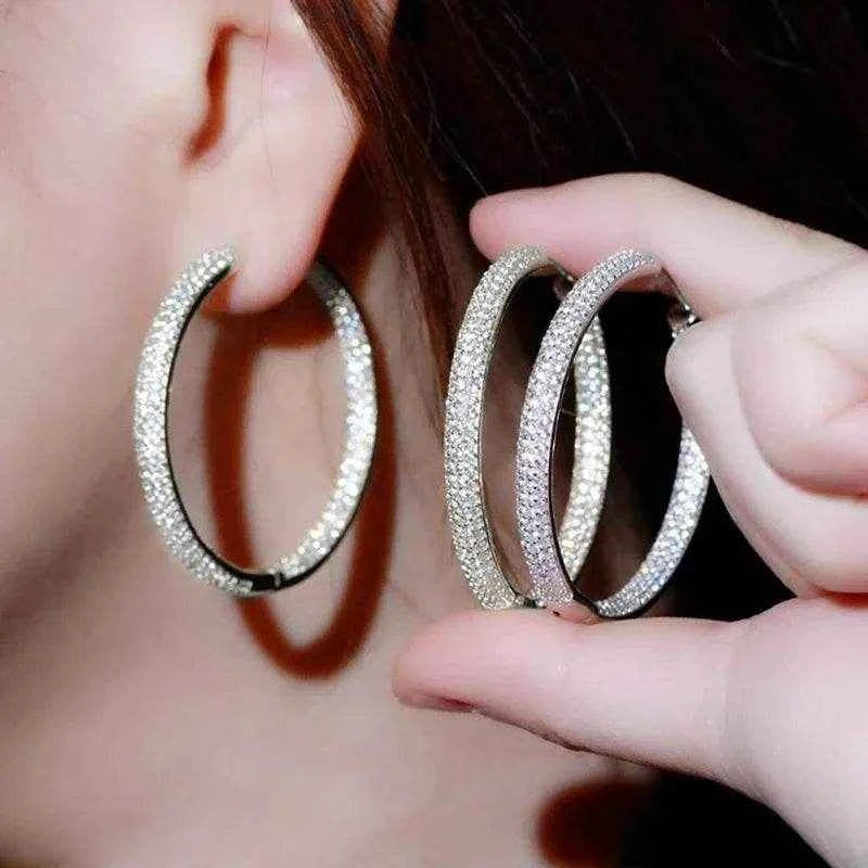 Jewelrieshub Luxury Circle Earrings for Women - Sparkling Hoop
