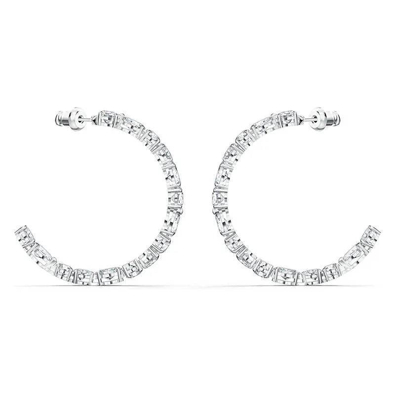 Luxury zirconia hoop earrings by Jewelrieshub featuring sparkling clear stones on silver hoops