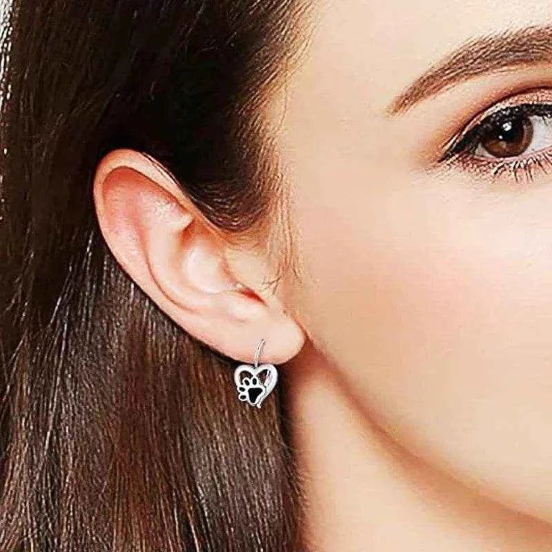 Jewelrieshub Cute Animal Paw Print Earrings - Heart Design