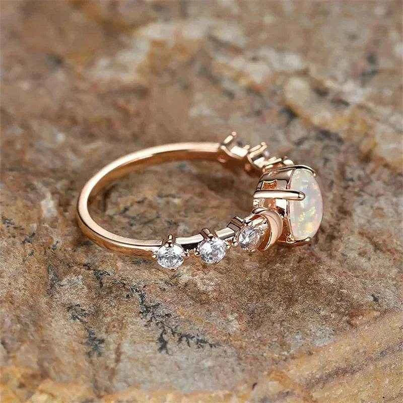 Jewelrieshub Opal Ring with Accent Stones in Rose Gold