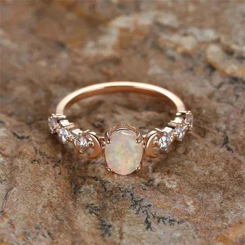 Jewelrieshub Opal Ring with Accent Stones in Rose Gold