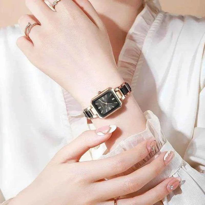 Qoraheyhub Luxury Women Square Dial Watch Rose Gold