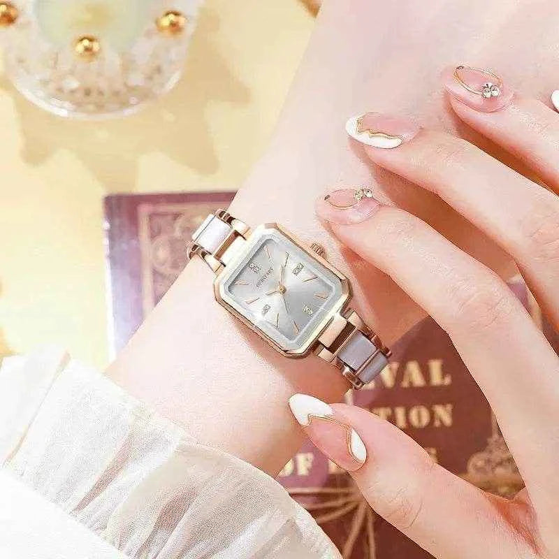 Qoraheyhub Luxury Women Square Dial Watch Rose Gold