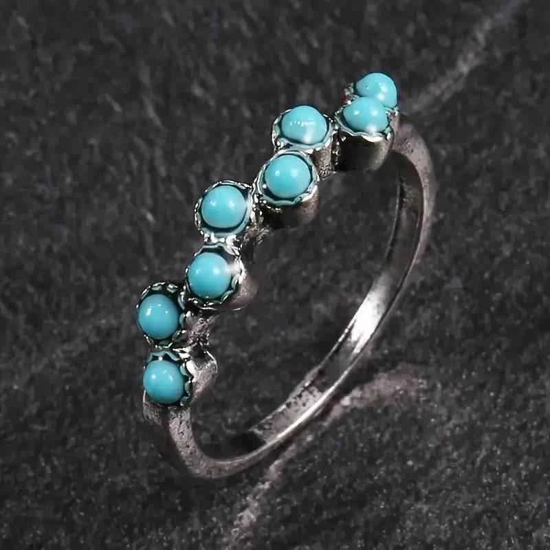 Jewelrieshub Retro Turquoise Finger Ring Gold Finish