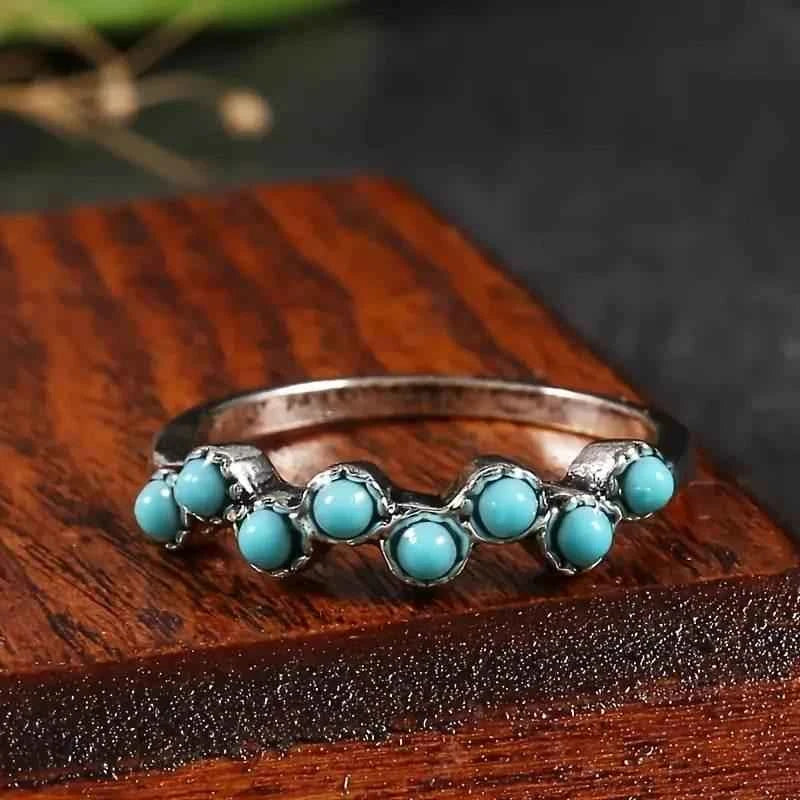 Jewelrieshub Retro Turquoise Finger Ring Gold Finish