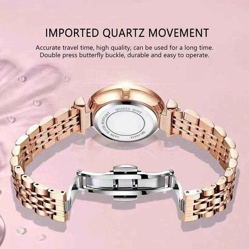 Qoraheyhub Rose Gold Mesh Bracelet Watch with Green Dial