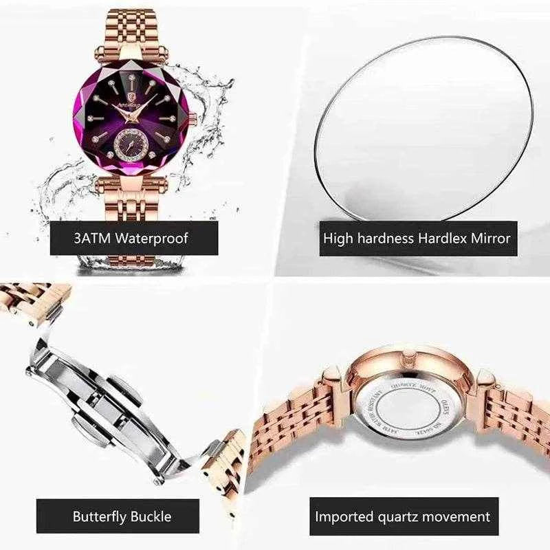 Qoraheyhub Rose Gold Mesh Bracelet Watch with Green Dial
