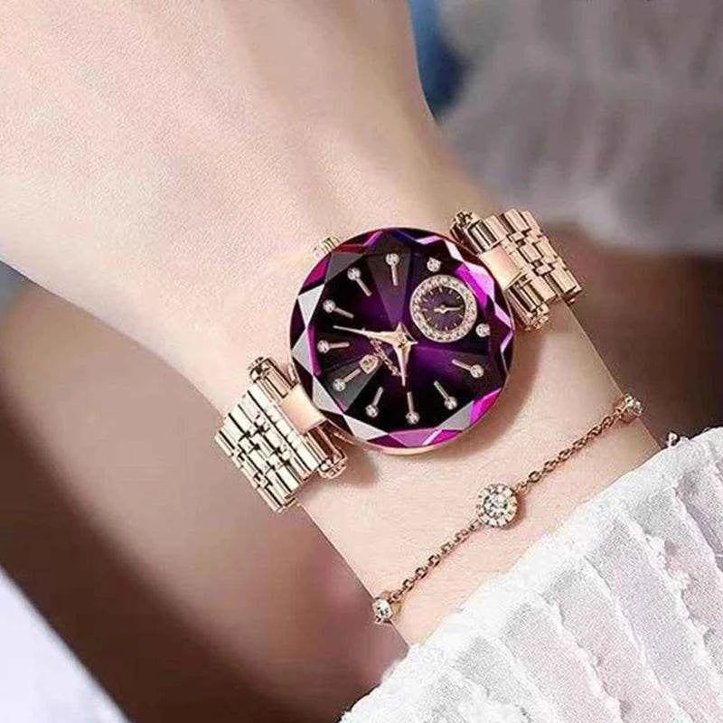 Qoraheyhub Rose Gold Mesh Bracelet Watch with Green Dial