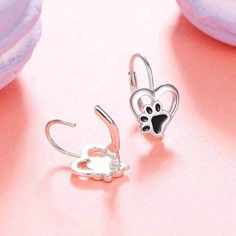 Jewelrieshub Cute Animal Paw Print Earrings - Heart Design
