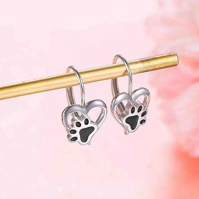 Jewelrieshub Cute Animal Paw Print Earrings - Heart Design