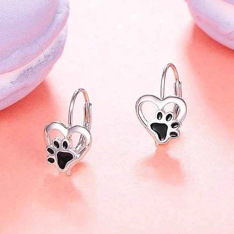 Jewelrieshub Cute Animal Paw Print Earrings - Heart Design