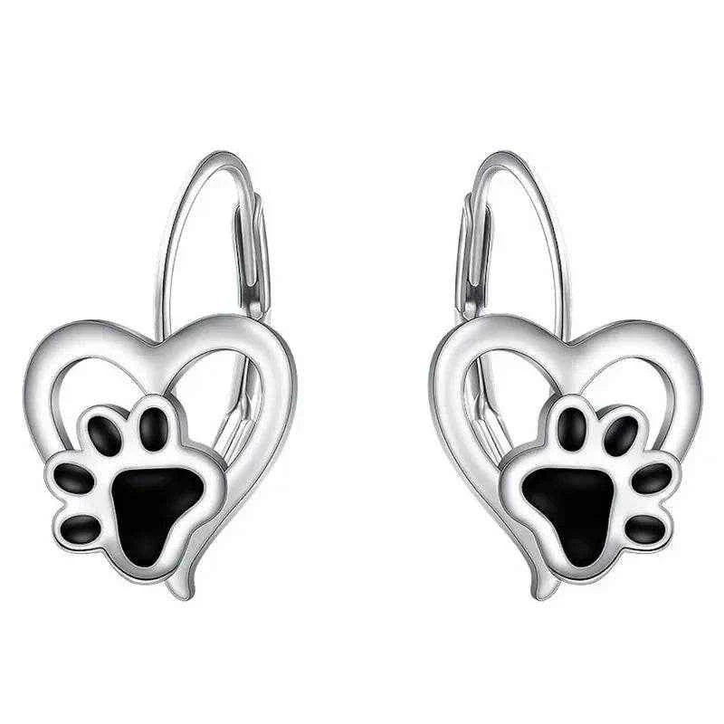 Jewelrieshub Cute Animal Paw Print Earrings - Heart Design