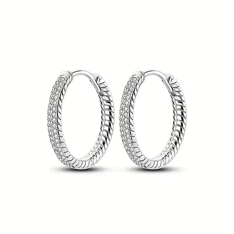 Jewelrieshub silver hoop earrings for women with textured design and sparkling detailing