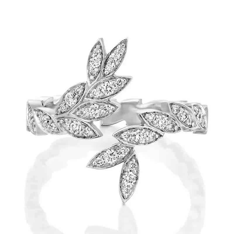 Jewelrieshub Leaf Shaped Adjustable Ring with Crystals