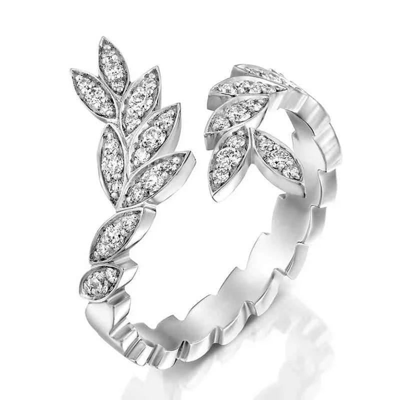Jewelrieshub Leaf Shaped Adjustable Ring with Crystals