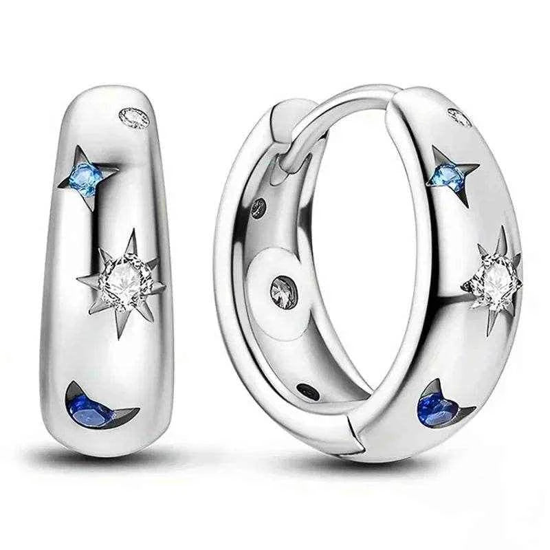 Jewelrieshub Star Moon Circle Earrings Silver Hoop