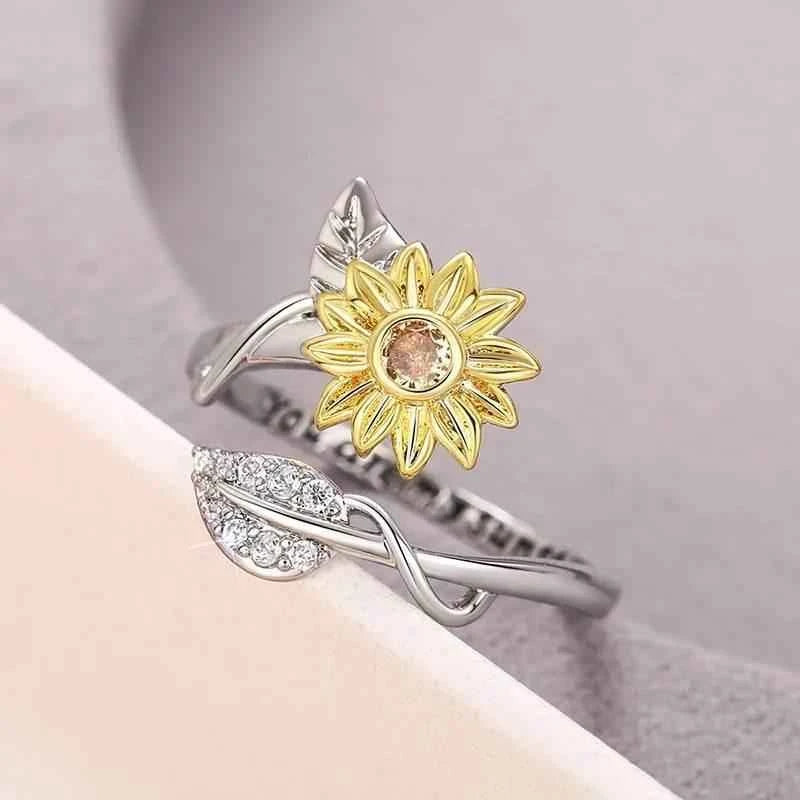 Jewelrieshub Sunflower Ring for Women with Crystals