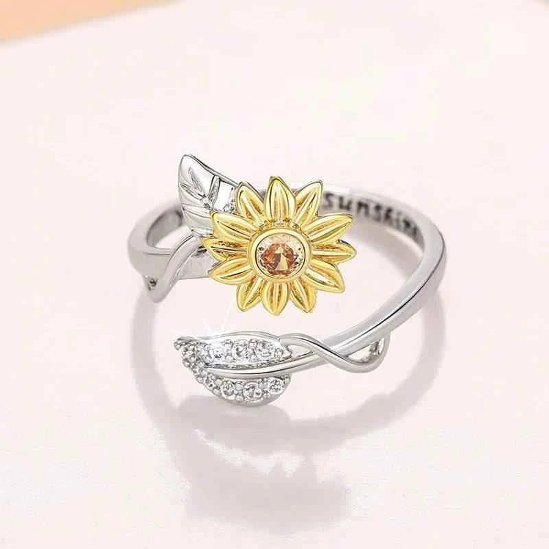 Jewelrieshub Sunflower Ring for Women with Crystals