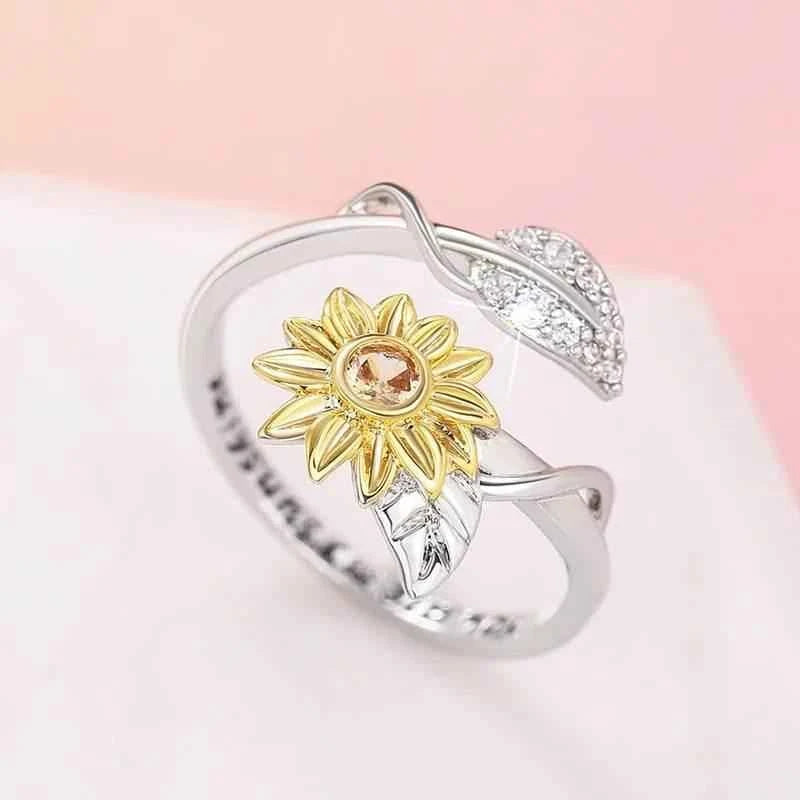 Jewelrieshub Sunflower Ring for Women with Crystals