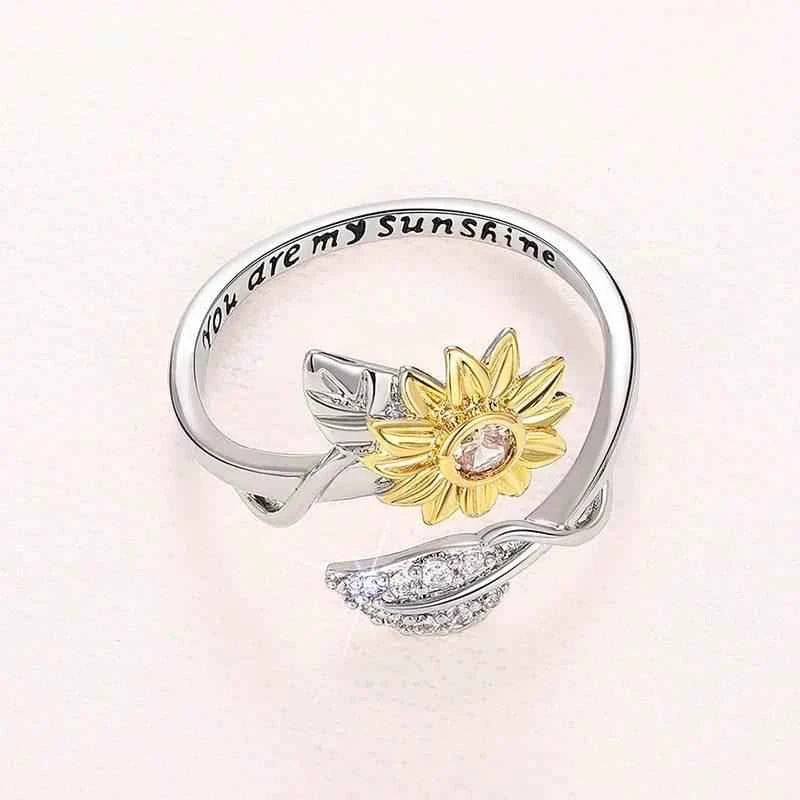 Jewelrieshub Sunflower Ring for Women with Crystals