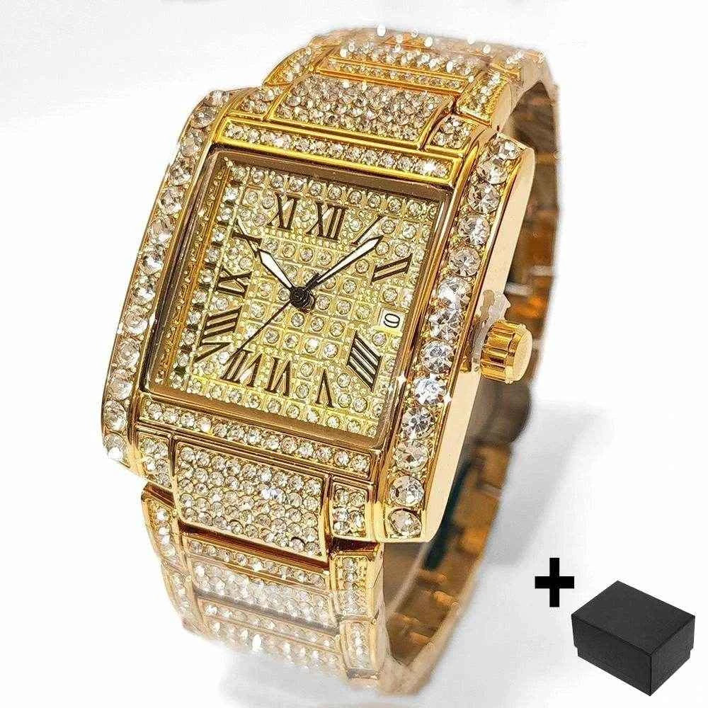 Qoraheyhub Luxury Gold Iced Out Watch for Men Stylish