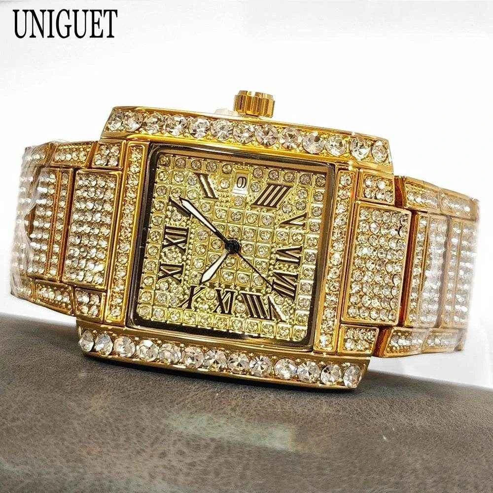 Qoraheyhub Luxury Gold Iced Out Watch for Men Stylish
