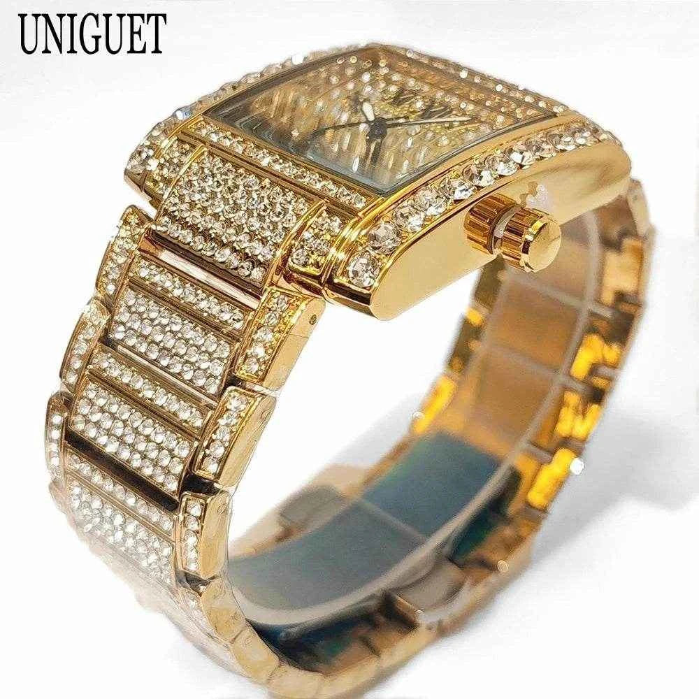 Qoraheyhub Luxury Gold Iced Out Watch for Men Stylish